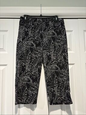 Chico's Black Cropped Pants with White Nautical Print